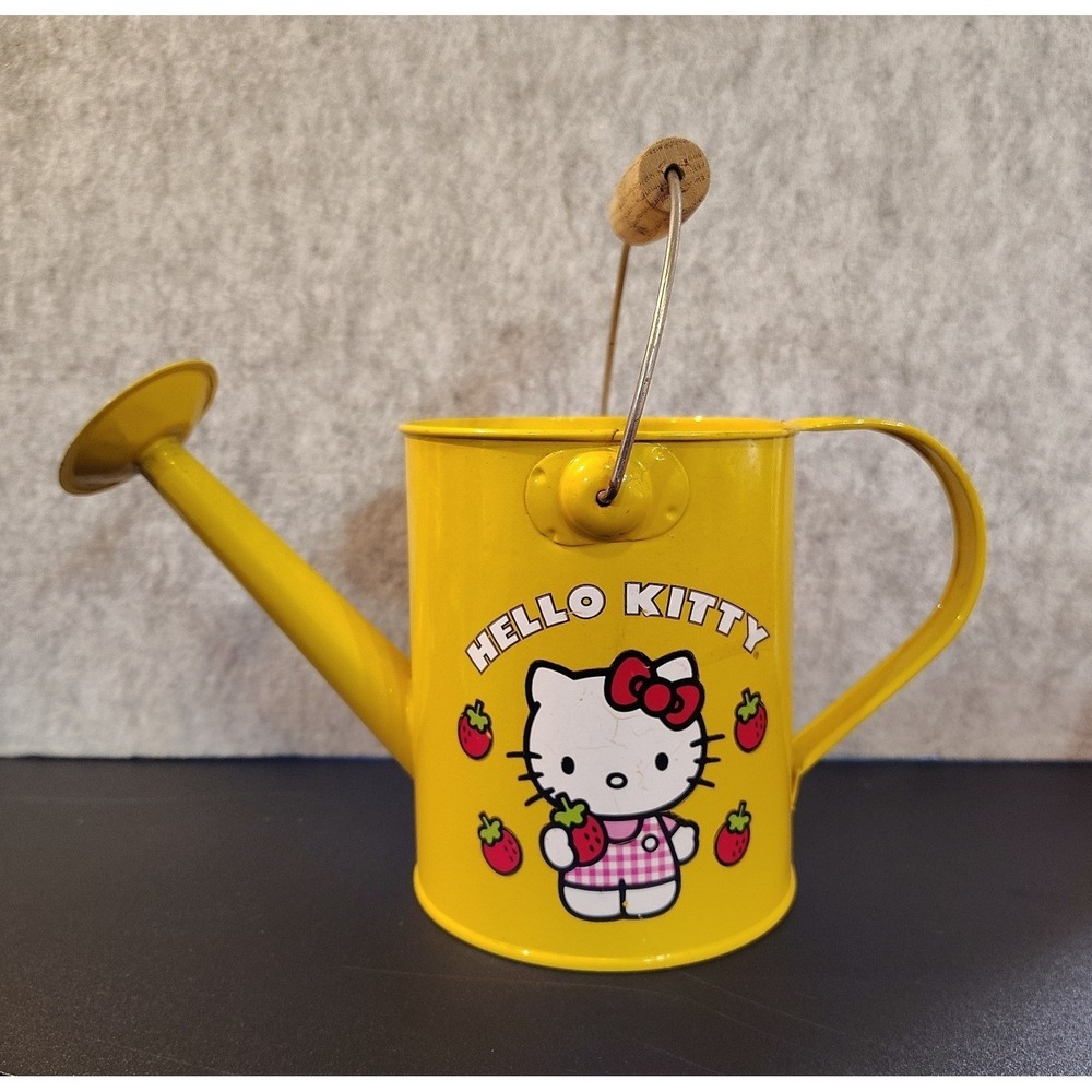 Hello Kitty Watering Can Yellow Metal Strawberry Garden Decor Cute Sanrio